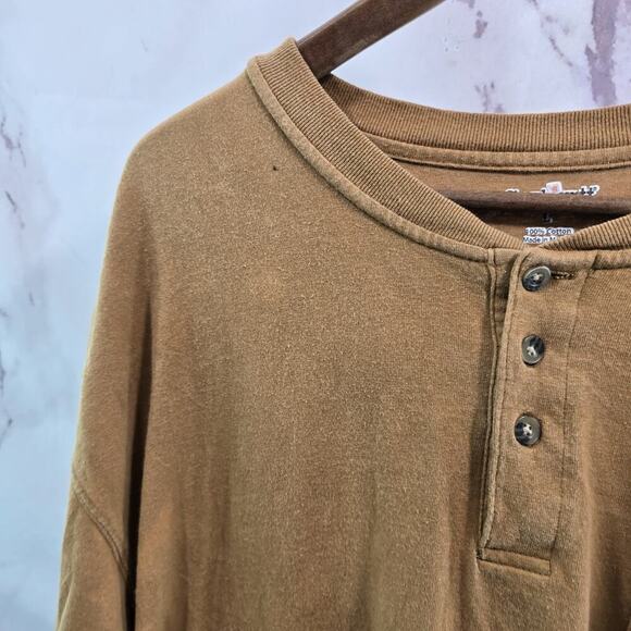 Carhartt T Shirt Mens Large Brown Pocket Henley Short Sleeve Button Tan Tee - Picture 2 of 13